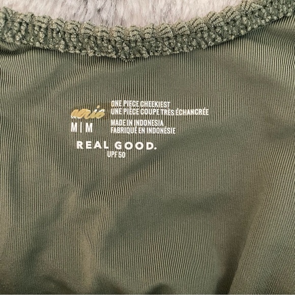 Aerie Shimmery Crinkle Birthday Scoop Cheekiest One Piece Swimsuit Green Size M - Picture 11 of 16